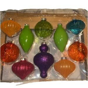NEW 2014 Target Wondershop 10 Glass Ornaments Royal Purple Pink Green Glitter